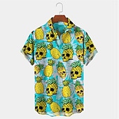 tanie Jedzenie i napoje-Męskie Czaszka Ananas Koszula Koszula hawajska Koszula Aloha Krótkie rękawy Koszula Wieczorne Tropikalny Moda Hawajskie Na zewnątrz Ulica Hawajskie Niebieski S M L