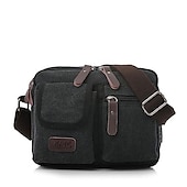 billige Herrevesker-vintage lerret crossbody messenger bag for menn, skulderveske med flere lommer med skinndetaljer for reise og fritidsbruk