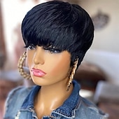 economico Parrucche di altissima qualità-parrucche kabadu pixie cut per donne nere parrucche brasiliane capelli umani con frangia f1b27 parrucche bionde afroamericane parrucche glueless densità 150%