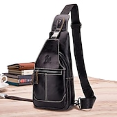 preiswerte Taschen für Herren-braune Sling Bag aus Leder für Herren mit verstellbarem Riemen und mehreren Reißverschlusstaschen – stylische Crossbody-Reise- und Freizeit-Umhängetasche