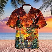 olcso Retro vintage nyomtatás-Férfi Sárkány Kókuszfa Láng Ing Hawaii ing Aloha ing Rövid ujjú Ing Térfogatcsökkenés Tropikus Divat Hawaii Hétköznapi Hawaii Szabadság Sárga Medence Narancssárga S M L