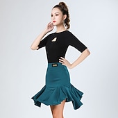 cheap Tops &amp; Sets-Latin Dance Skirts Ruching Hollow-out Pure Color Women's Performance Training Half Sleeve High Polyester