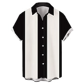 voordelige Heren Bowling Shirt-Voor heren Automatisch Gestreept Overhemd Bowlingshirt Overhemd met knopen Korte mouw Vintage Tropisch Modieus Buiten Strand Zomer Lente Strijkijzer Afdrukken Button-omlaag Zwart En Rood Zwart Rood