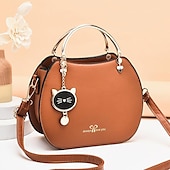 cheap Handbag &amp; Totes-Women&#039;s Black Faux Leather Handbag with Gold Cat Charm and Metal Handle - Stylish Crossbody for Casual or Formal Use