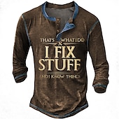 cheap Funny Words-Men&#039;s Graphic Letter I Fix Stuff Henley Shirt Tee Long Sleeve 3D Print Fashion Designer Comfort Casual Daily Wear Going out Spring &amp;  Fall 1 2 3 Black Navy Blue Henley Henley T-Shirt