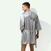 preiswerte Morgenröcke-Herren Morgenmantel Bademantel Einfarbig Stilvoll Casual Heim Täglich Bett Polyester Atmungsaktiv Weich Kapuzenpullover Langarm Frühling Sommer Weiß Rosa