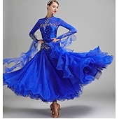 voordelige Ballroom danskleding-Ballroomdansen Kleding Borduurwerk Combinatie Kristallen / Bergkristallen Dames Prestatie Opleiding Lange mouw Netstof Spandex Organza