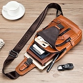 economico Borselli da uomo-borsa a tracolla da uomo in pelle marrone con tasche multiple per attività casual, di viaggio e all&#039;aperto
