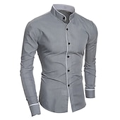 ieftine Cămăși cu nasturi-Bărbați Cămașă cu guler chinezesc Cămașă cu guler mandarin Cămașă de Costum Cămașă fără guler simbol Nuntă Stradă Negru Alb Gri Manșon Lung Guler de stand Primăvara &amp; toamnă Îmbrăcăminte Buton în jos