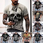 お買い得  頭蓋骨と骨-男性用 スカル グラフィック シャツ Tシャツ レトロなシャツ 半袖 Tシャツ 3Dプリント ラウンドネック シャツ ヴィンテージ デザイナー レトロ風 ストリート 日常 祝日 黒金 黒と青 ブラックとイエロー 夏 衣類 S M L XL XXL 3XL 4XL