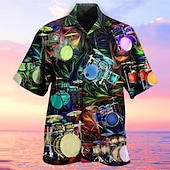 billiga Musik och gitarrer-Herr Trumma Skjorta Hawaii skjorta Knapp upp skjorta Kortärmad Tropisk Mode Hawaiisk Ledigt Hawaiisk Helgdag Sommar Vår Nedvikt Mönster Button-Down Svart Purpur Grön