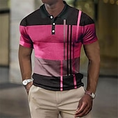 preiswerte Poloshirt mit Farbblockdesign für Herren-Herren Karomuster Waffel-Poloshirts Golfshirt Kurzarm Polo-Shirts Hemden mit Kragen Vintage Lässig Urlaubskleidung Formelle Kleidung Festivalkleidung Knöpfe 3D-Druck Schwarz Gelb Rosa