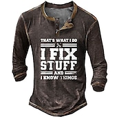 رخيصةأون كلمات مضحكة-تي شيرت رجالي بأكمام طويلة هينلي &#039;أنا أصلح الأشياء وأعرف الأمور&#039; جرافيك للرجال المهرة ومحبي الأعمال اليدوية