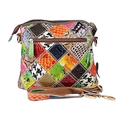 economico Borse a Tracolla-borsa a tracolla in pelle patchwork colorata da donna - borsa in stile bohémien con accenti floreali