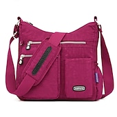cheap Crossbody Bags-Black Nylon Crossbody Bag for Women – Lightweight Travel Shoulder Bag with Multiple Zipper Pockets