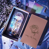 cheap Novelties-Galaxy Rose Lamps Flowers Rose Eternal Rose in Glass Led Light Up Rose Dome Decor Valentines Day Gifts for Women Girlfriend Wife Mothers Day Wedding