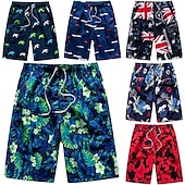 お買い得  男性用水泳パンツ-男性用 ボードショーツ スイムショーツ スイムトランク サマーショーツ ビーチショーツ ドローストリング 弾性ウエスト プリント 植物 格子 グラフィック 履き心地よい カジュアル 日常 ビーチ ファッション ストリートファッション ブラック ホワイト マイクロエラスティック