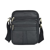 cheap Men&#039;s Bags-Men’s Brown Leather Crossbody Bag with Multiple Zipper Pockets and Adjustable Strap, Vintage Small Shoulder Bag for Travel, Work and Daily Use