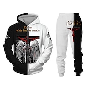 economico Set di Felpe 3D da Uomo-Per uomo Grafico Croce Templare 2 pezzi Set di felpe 3D Tuta Felpe con cappuccio Manica Lunga Pantaloni lunghi Con Cappuccio Streetwear Designer Essenziale Sport &amp; Outdoor Casuale Sportivo Cerniera