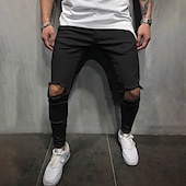 billiga lediga byxor-Herr Långbyxor Casual byxor Rev Rakt ben Solid färg Komfort Mjuk Utomhus Dagligen Streetwear Ledigt Svart Vit Microelastisk