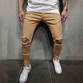 billiga lediga byxor-Herr Långbyxor Casual byxor Rev Rakt ben Solid färg Komfort Mjuk Utomhus Dagligen Streetwear Ledigt Svart Vit Microelastisk