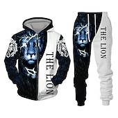 economico Set di Felpe 3D da Uomo-Per uomo Grafico Leone 2 pezzi Set di felpe 3D Felpa con Cappuccio Tuta Manica Lunga Pantaloni lunghi Con Cappuccio Streetwear Designer Essenziale Sport &amp; Outdoor Casuale Sportivo Cerniera Primavera