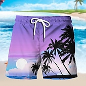 baratos Estampa Oceano-Homens oceano Estampas Abstratas Peixes Calção Justo de Natação Shorts de Natação Bermuda de Surf Cintura Média Havaiana Boho Casual Diário Feriado Com Cordão com forro de malha Cintura elástica