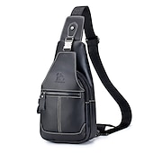 preiswerte Taschen für Herren-braune Sling Bag aus Leder für Herren mit verstellbarem Riemen und mehreren Reißverschlusstaschen – stylische Crossbody-Reise- und Freizeit-Umhängetasche