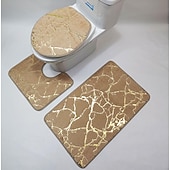 cheap 3PC Bathroom Rug Mat Set-Black Marble Bath Mat Non-slip Bathroom Rugs Sets 3 Piece with Non-Slip Rug, Toilet Lid Cover and Bath Mat, Gold Bathroom Rugs and Mats Sets
