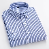 billiga Button Down-skjortor för män-Herr Skjorta Oxford skjorta Randig Bröllop Utomhus Gul Blå Grön Långärmad Fyrkantig hals Vår &amp; Höst Kläder Button-Down