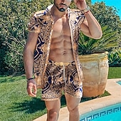voordelige Bedrukte overhemden voor heren-Voor heren Bloemig 2 stuks Overhemden Sets Hawaiiaans overhemd Korte mouw Korte broek Strijkijzer Modieus Hawaii Casual Buiten Vakantie Strand Button-omlaag Zomer Lente Geel