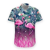 preiswerte Vögel &amp; Tiere-Herren Blumen Flamingo Tropisch Hemd Hawaiihemd Sommerhemd Aloha-Shirt Kurze Ärmel Hemd Umlegekragen Designer Brautkleider schlicht Weich Outdoor Casual Täglich Rosa Marineblau Blau S M L