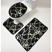 cheap 3PC Bathroom Rug Mat Set-Black Marble Bath Mat Non-slip Bathroom Rugs Sets 3 Piece with Non-Slip Rug, Toilet Lid Cover and Bath Mat, Gold Bathroom Rugs and Mats Sets