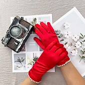 cheap Party Gloves-Satin Wrist Length Glove Vintage Style / Elegant With Faux Pearl Wedding / Party Glove