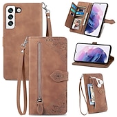olcso Samsung-tokok-telefon Ügy Kompatibilitás Samsung Galaxy S23 S22 S21 S20 Ultra Plus FE A54 A34 A14 A73 A53 A33 S10 Plus A32 A52 A13 A51 S25 Ultra Pénztárca kártya tok Flip Cipzár csuklópánttal Egyszínű PU bőr