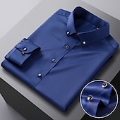 economico Camicie Button Down da uomo-Per uomo Camicie Camicia abbottonata Elasticizzato Tinta unita / tinta unita Matrimonio Ufficio Nero Bianco Rosa Blu marino Manica lunga Collo ripiegabile Primavera &amp; Autunno Abbigliamento Sexy