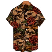 cheap Retro Vintage Print-Men&#039;s Floral Skull Shirt Summer Hawaiian Shirt Aloha Shirt Short Sleeves Shirt Turndown Tropical Fashion Hawaiian Street Casual Hawaiian Black Yellow Red S M L