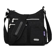 cheap Crossbody Bags-Black Nylon Crossbody Bag for Women – Lightweight Travel Shoulder Bag with Multiple Zipper Pockets