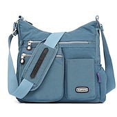 cheap Crossbody Bags-Black Nylon Crossbody Bag for Women – Lightweight Travel Shoulder Bag with Multiple Zipper Pockets