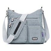 cheap Crossbody Bags-Black Nylon Crossbody Bag for Women – Lightweight Travel Shoulder Bag with Multiple Zipper Pockets