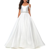 baratos Vestidos para Menina das Flores de Casamento-Cauda Arrastando  Escovando Vestido de Florista Princesa Concurso  Performance Juniors Vestido de Festa Bonito Seda com Beading Elegante Para 3-16 Anos dress to impress