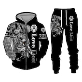 economico Set di Felpe 3D da Uomo-Per uomo Grafico Leone 2 pezzi Set di felpe 3D Felpa con Cappuccio Tuta Manica Lunga Pantaloni lunghi Con Cappuccio Streetwear Designer Essenziale Sport &amp; Outdoor Casuale Sportivo Cerniera Primavera