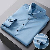 economico Camicie Button Down da uomo-Per uomo Camicie Camicia abbottonata Elasticizzato Tinta unita / tinta unita Matrimonio Ufficio Nero Bianco Rosa Blu marino Manica lunga Collo ripiegabile Primavera &amp; Autunno Abbigliamento Sexy