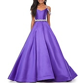 baratos Vestidos para Menina das Flores de Casamento-Cauda Arrastando  Escovando Vestido de Florista Princesa Concurso  Performance Juniors Vestido de Festa Bonito Seda com Beading Elegante Para 3-16 Anos dress to impress