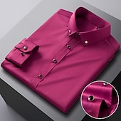 economico Camicie Button Down da uomo-Per uomo Camicie Camicia abbottonata Elasticizzato Tinta unita / tinta unita Matrimonio Ufficio Nero Bianco Rosa Blu marino Manica lunga Collo ripiegabile Primavera &amp; Autunno Abbigliamento Sexy