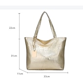 baratos Malas com Alça-bolsa tote feminina prateada com relevo de crocodilo | bolsa de ombro de couro sintético de grande capacidade para uso diário e no escritório – elegante e versátil