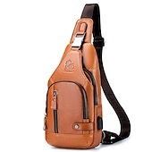 economico Borselli da uomo-borsa a tracolla da uomo in pelle marrone con tasche multiple per attività casual, di viaggio e all&#039;aperto