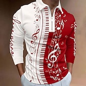 baratos Polo de música masculino-Festival de Música Homens Música Camisas Polo com zíper Camisa de golfe Manga Longa Camisas polo Camisas de colarinho Casual Roupas de férias Roupas para festivais Trajes de festa Impressão 3D Polo