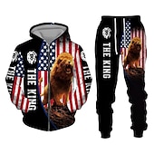 economico Set di Felpe 3D da Uomo-Per uomo Grafico Leone 2 pezzi Set di felpe 3D Felpa con Cappuccio Tuta Manica Lunga Pantaloni lunghi Con Cappuccio Streetwear Designer Essenziale Sport &amp; Outdoor Casuale Sportivo Cerniera Primavera