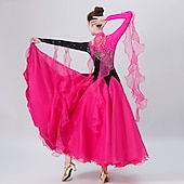 cheap Competition Wear-Ballroom Dance Dress Embroidery Splicing Crystals / Rhinestones Women&#039;s Performance Training Long Sleeve Spandex Organza
